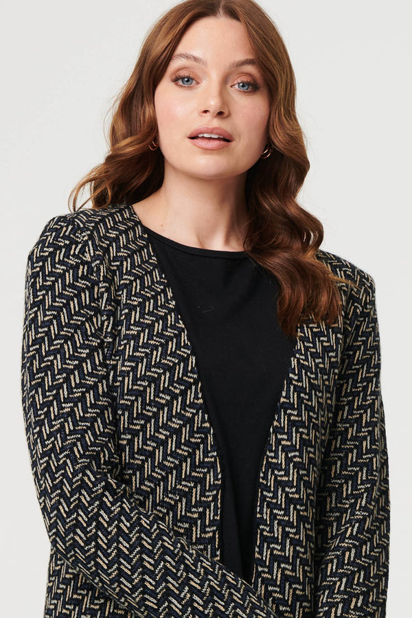 Navy | Geo Print Longline Open Front Jacket
