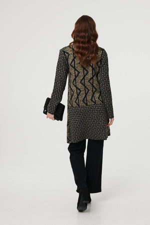 Navy | Geo Print Longline Open Front Jacket
