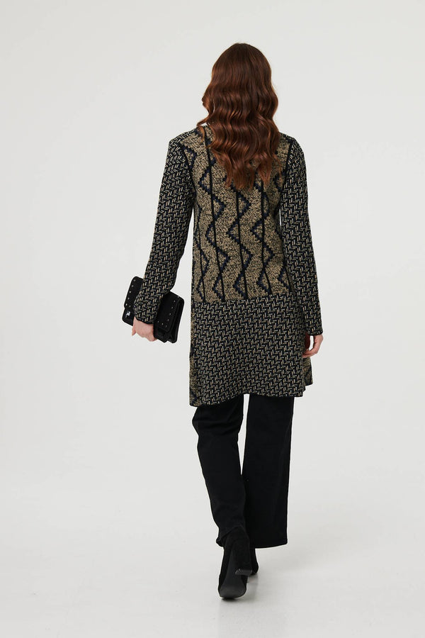 Navy | Geo Print Longline Open Front Jacket
