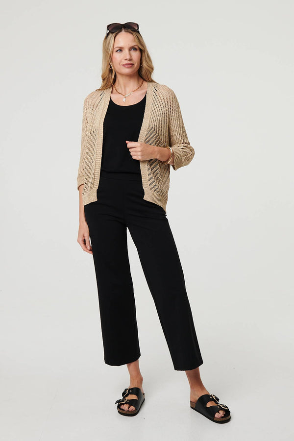 Gold | Sheer Mesh Texture 3/4 Sleeve Cardigan

