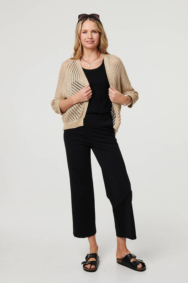 Gold | Sheer Mesh Texture 3/4 Sleeve Cardigan
