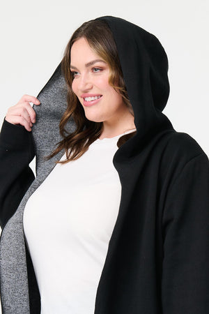 Black | Curve Relaxed Hooded Longline Cardigan