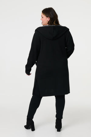 Black | Curve Relaxed Hooded Longline Cardigan