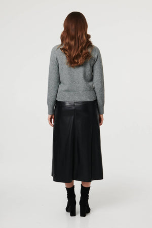Grey | Textured Button Front Collared Cardigan