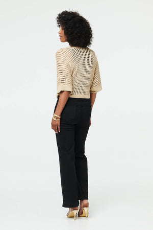 Gold | Crochet Texture Tie Front Cardigan