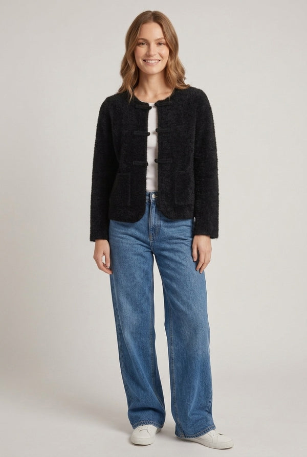 Black | Soft Texture Mandarin Collar Jacket