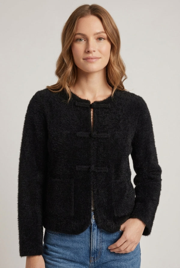 Black | Soft Texture Mandarin Collar Jacket