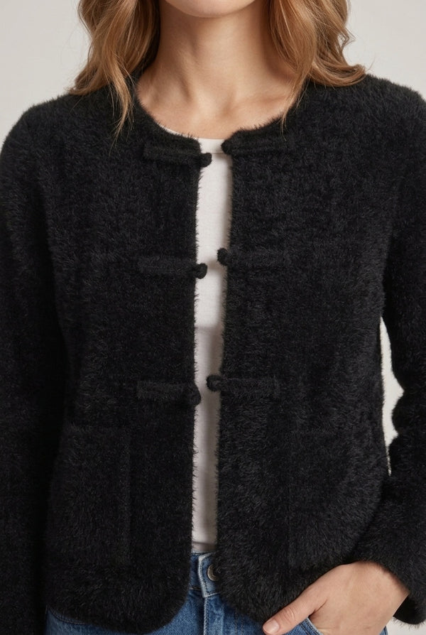 Black | Soft Texture Mandarin Collar Jacket