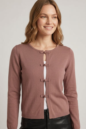 Brown | Mandarin Button Front Slim Fit Cardigan
