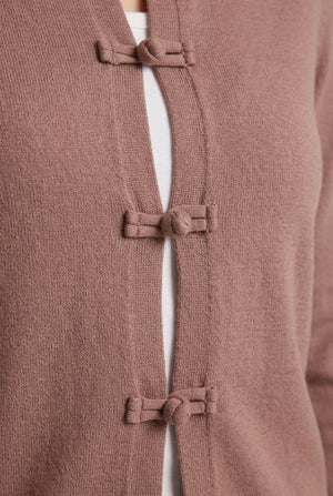 Brown | Mandarin Button Front Slim Fit Cardigan