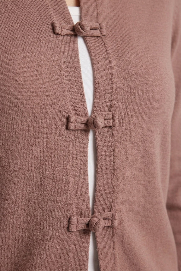 Brown | Mandarin Button Front Slim Fit Cardigan
