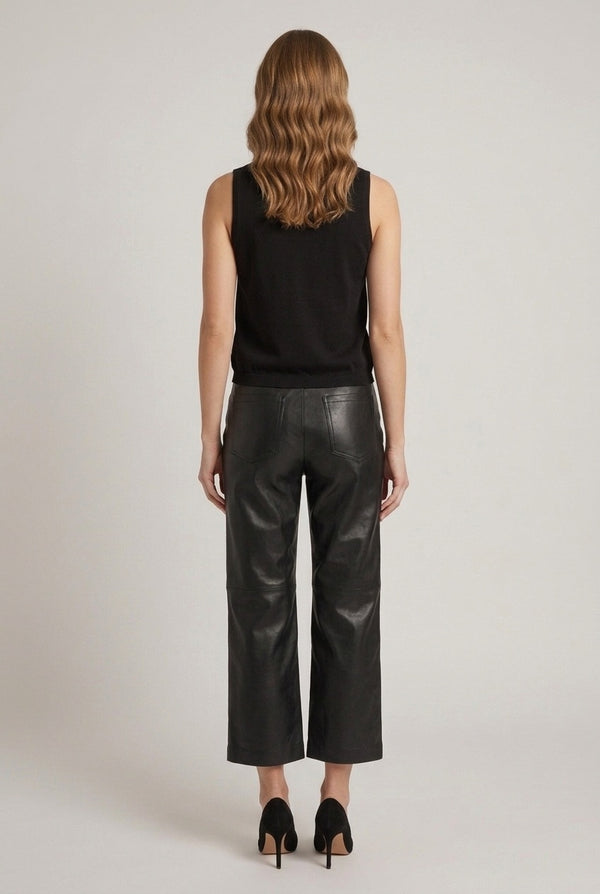 Black | Mandarin Button V-Neck Sleeveless Top