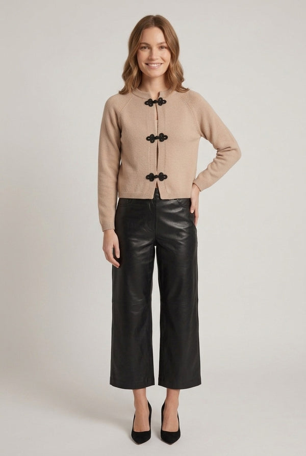 Beige | Mandarin Button Front Cardigan