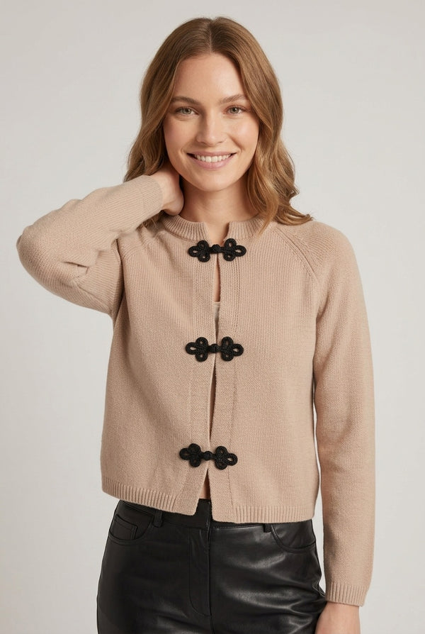 Beige | Mandarin Button Front Cardigan