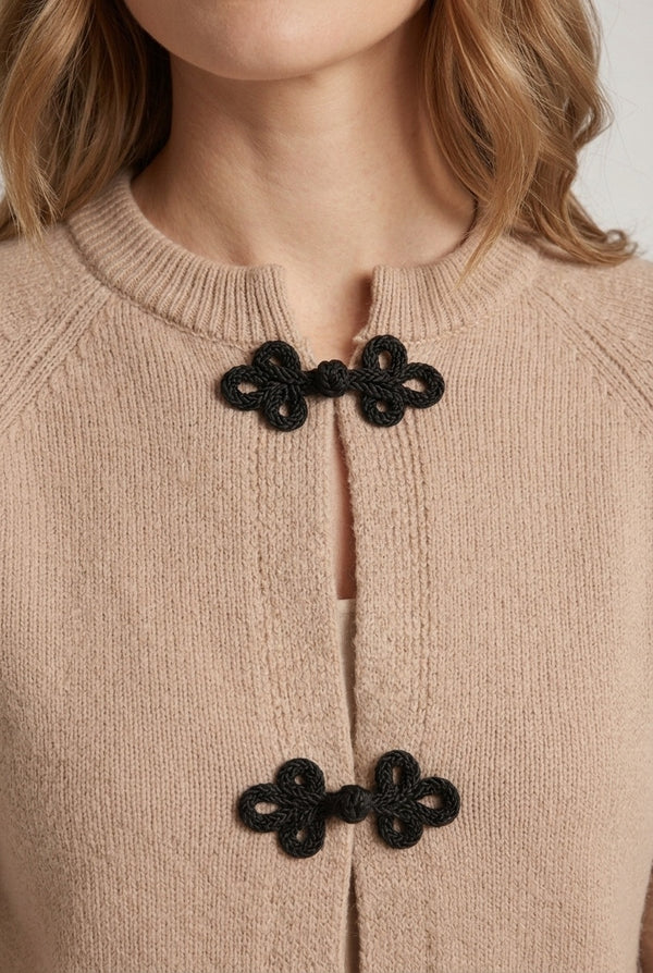 Beige | Mandarin Button Front Cardigan