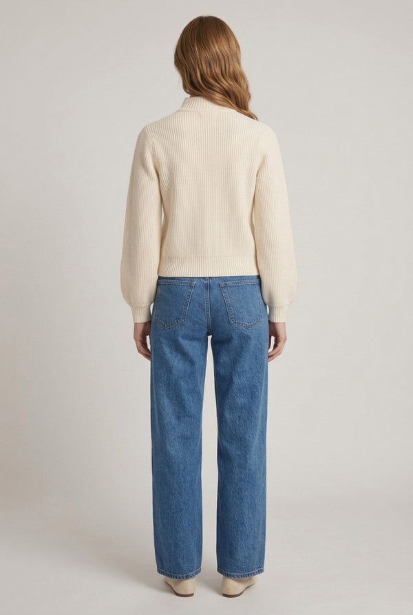 Cream | Striped Texture Mandarin Button Cardigan