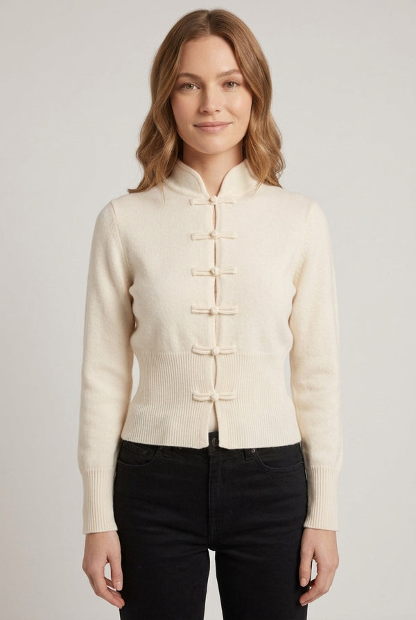Cream | Mandarin Button Front High Neck Cardigan