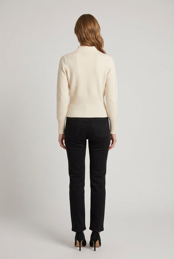 Cream | Mandarin Button Front High Neck Cardigan
