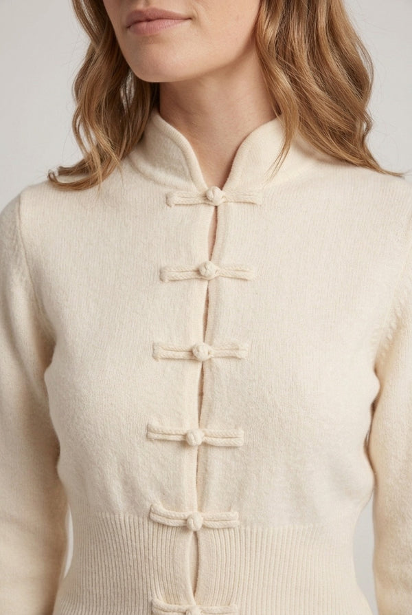 Cream | Mandarin Button Front High Neck Cardigan