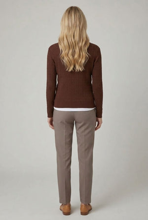 Brown | Textured Collared Zip-Up Slim Cardigan