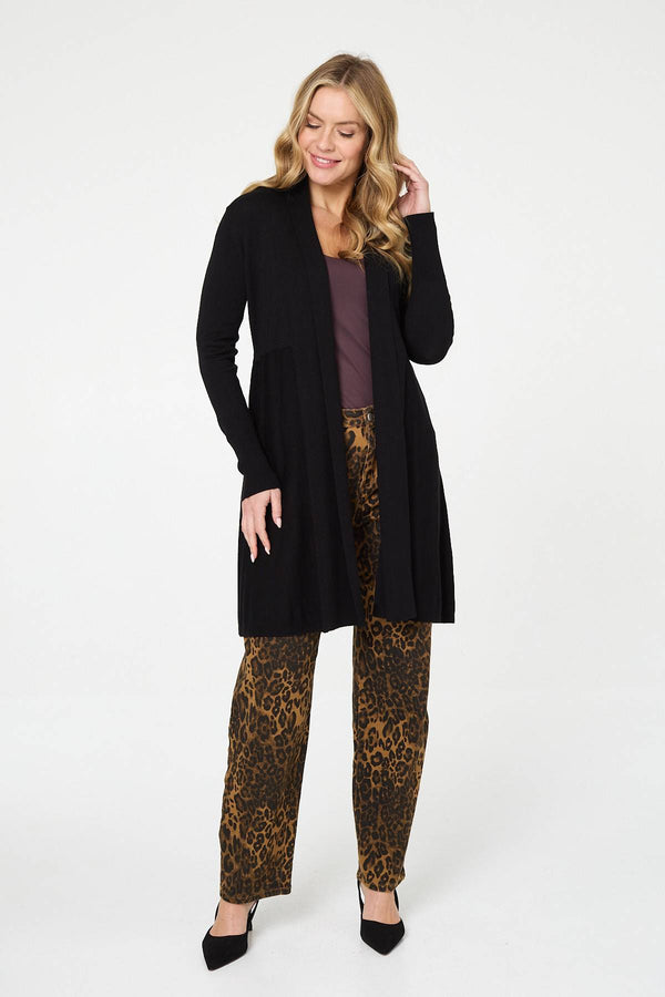 Black | Open Front Longline Relaxed Cardigan