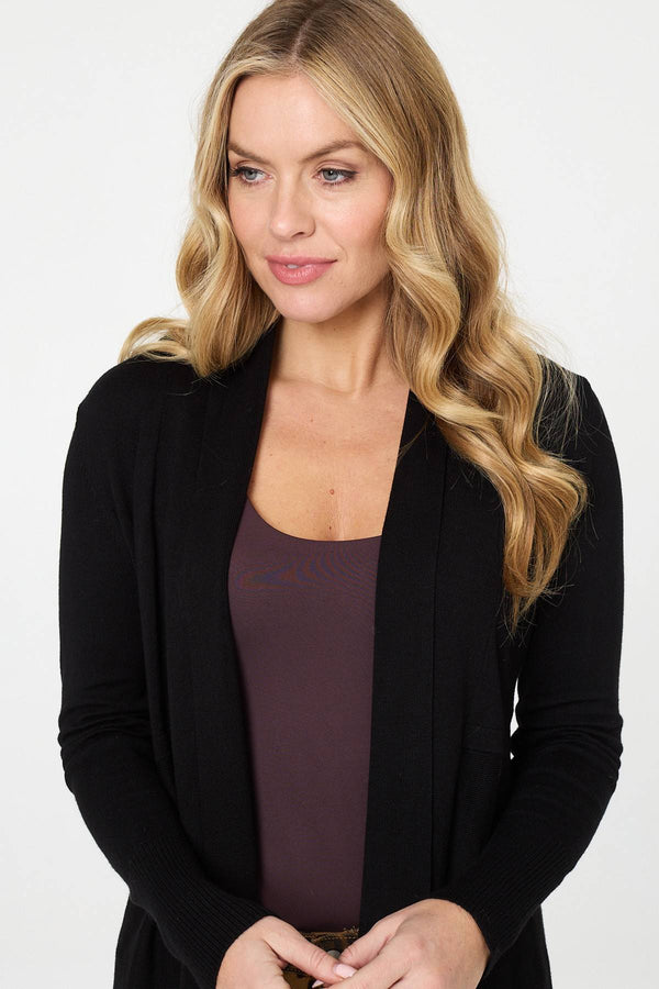 Black | Open Front Longline Relaxed Cardigan
