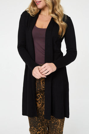 Black | Open Front Longline Relaxed Cardigan