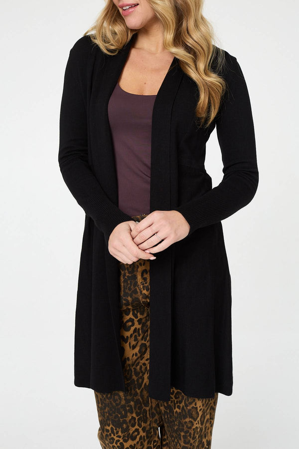 Black | Open Front Longline Relaxed Cardigan