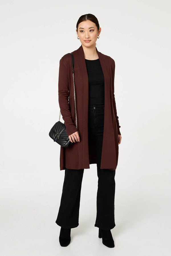 Brown | Open Front Longline Relaxed Cardigan