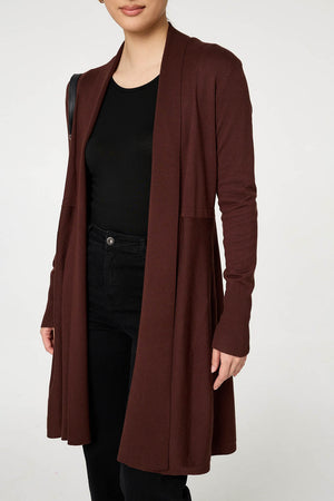 Brown | Open Front Longline Relaxed Cardigan