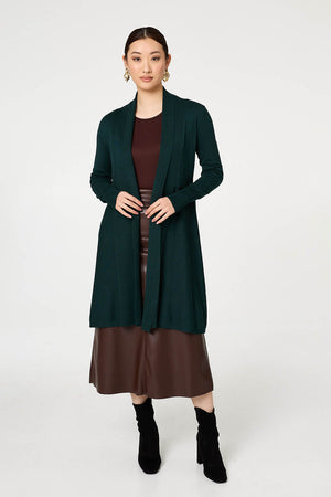Green | Open Front Longline Relaxed Cardigan