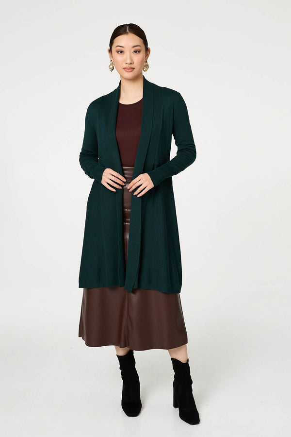 Green | Open Front Longline Relaxed Cardigan