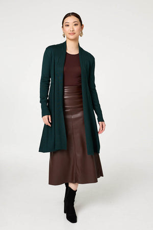 Green | Open Front Longline Relaxed Cardigan