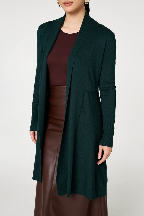 Green | Open Front Longline Relaxed Cardigan