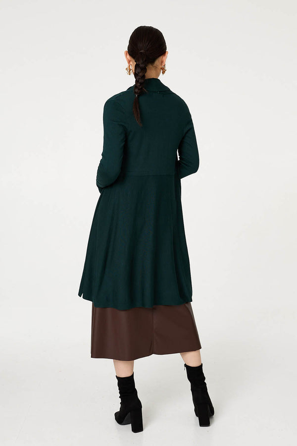 Green | Open Front Longline Relaxed Cardigan