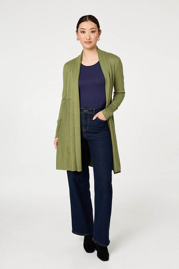 Pistachio | Open Front Longline Relaxed Cardigan