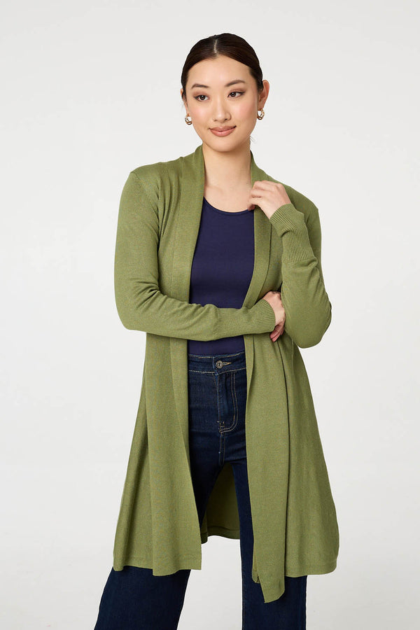 Pistachio | Open Front Longline Relaxed Cardigan: Model is 5'9"/175 cm and wears UK8/EU36/US4/AUS8