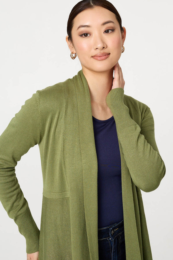 Pistachio | Open Front Longline Relaxed Cardigan