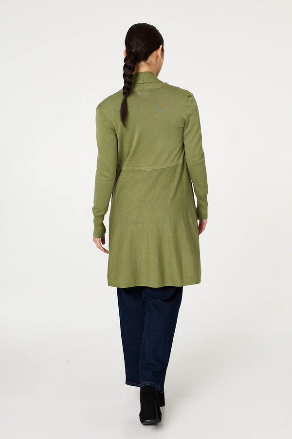 Pistachio | Open Front Longline Relaxed Cardigan