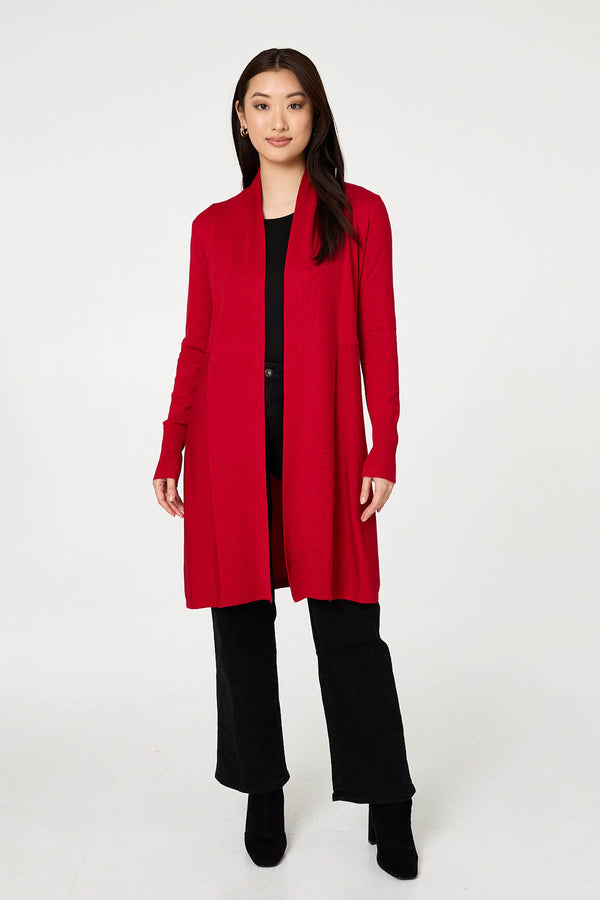 Red | Open Front Longline Relaxed Cardigan