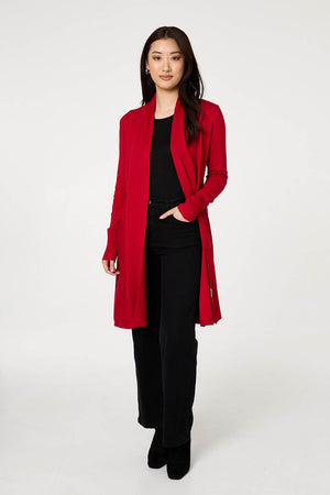 Red | Open Front Longline Relaxed Cardigan