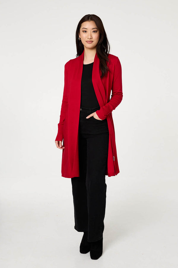 Red | Open Front Longline Relaxed Cardigan