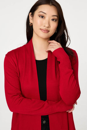 Red | Open Front Longline Relaxed Cardigan
