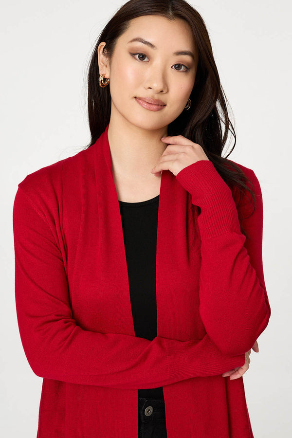 Red | Open Front Longline Relaxed Cardigan