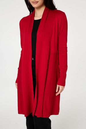 Red | Open Front Longline Relaxed Cardigan
