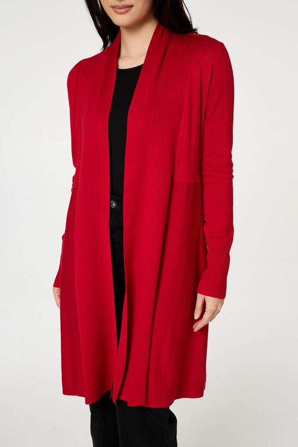 Red | Open Front Longline Relaxed Cardigan