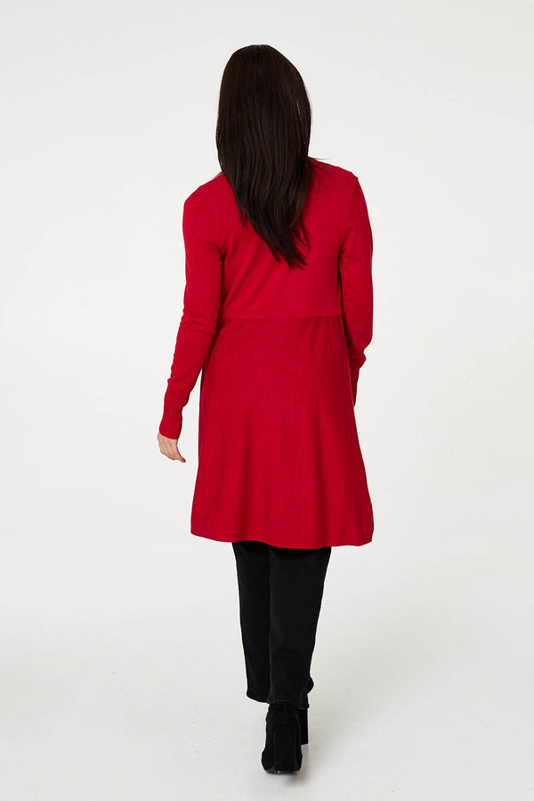 Red | Open Front Longline Relaxed Cardigan