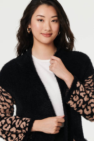 Black | Animal Print Open Longline Cardigan
