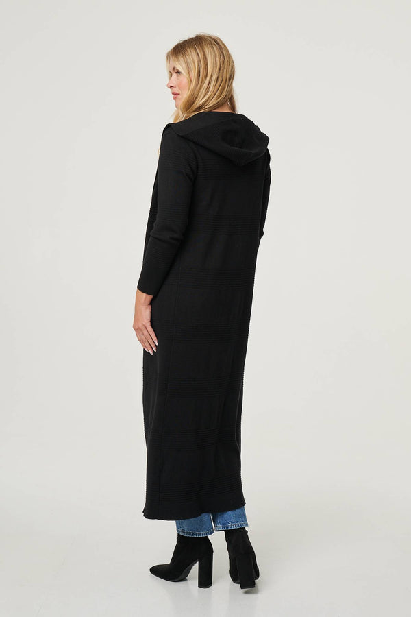 Black | Hooded Open Front Longline Coat

