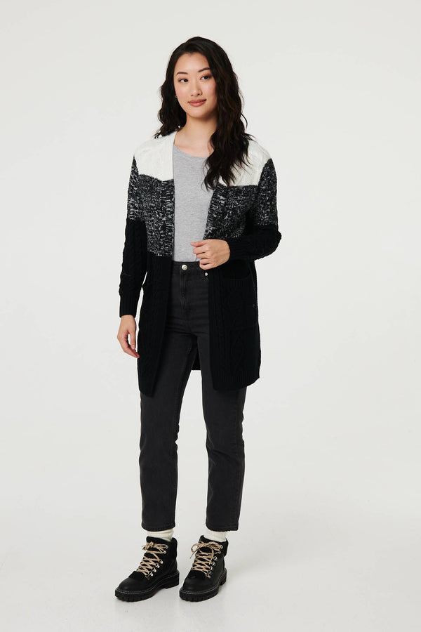 Grey | Colour Block Textured Longline Cardigan
